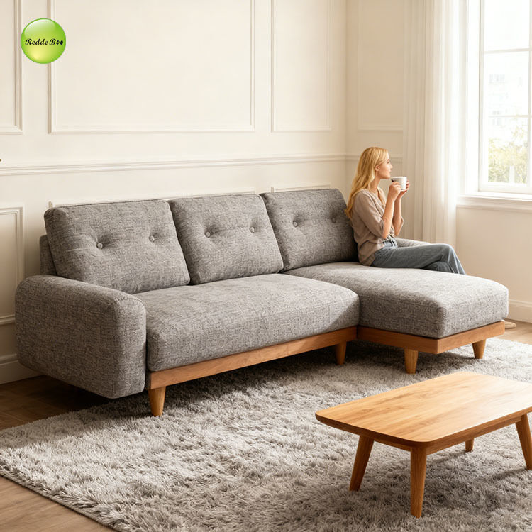 Light Neutral Sectional: Subtle Elegance, Wood Edge – A Smart Choice for Design-Forward Calm Interiors
