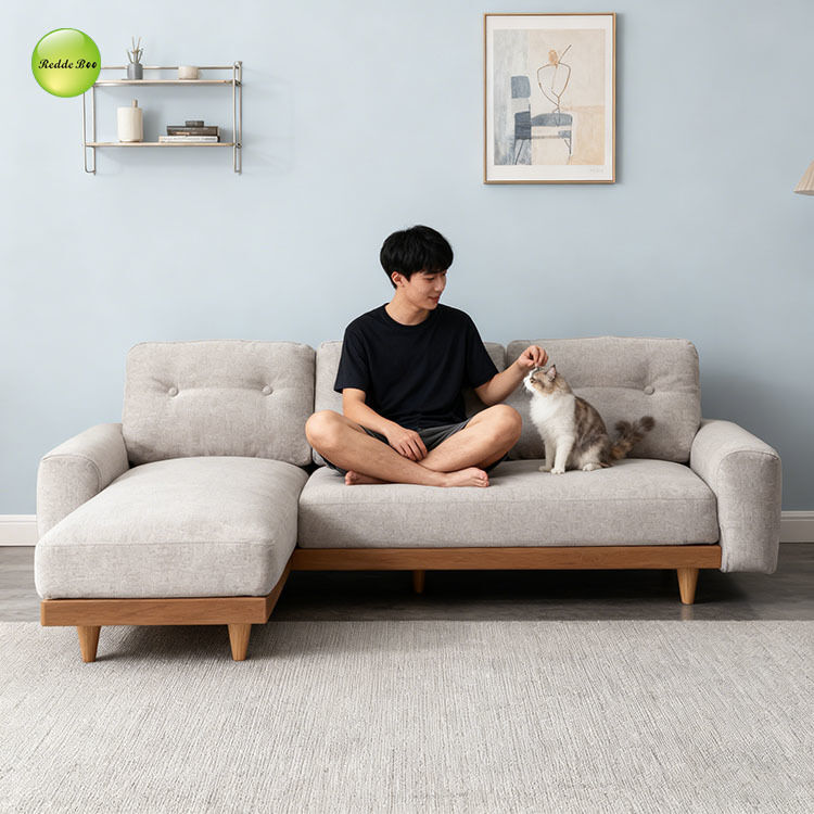 Light Neutral Sectional: Subtle Elegance, Wood Edge – A Smart Choice for Design-Forward Calm Interiors