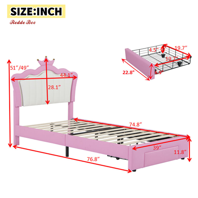 Pink Childrens Princess Bed Furniture With LED Lights Twin Size Pastel Friendly