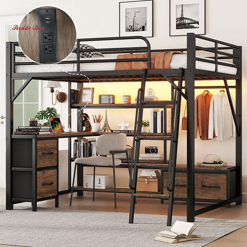 Full Size Metal High Sleeper Loft Bed Multifunctional For Dorms
