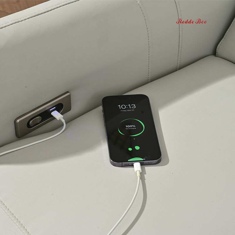 Single USB Electric Recliner Corner Sofa Couch For Living Room Beige Leather