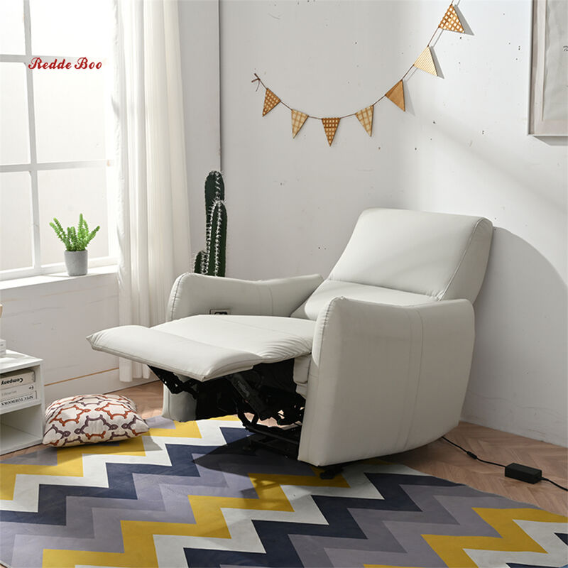 Single USB Electric Recliner Corner Sofa Couch For Living Room Beige Leather