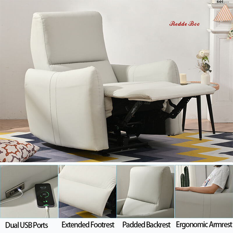 Single USB Electric Recliner Corner Sofa Couch For Living Room Beige Leather