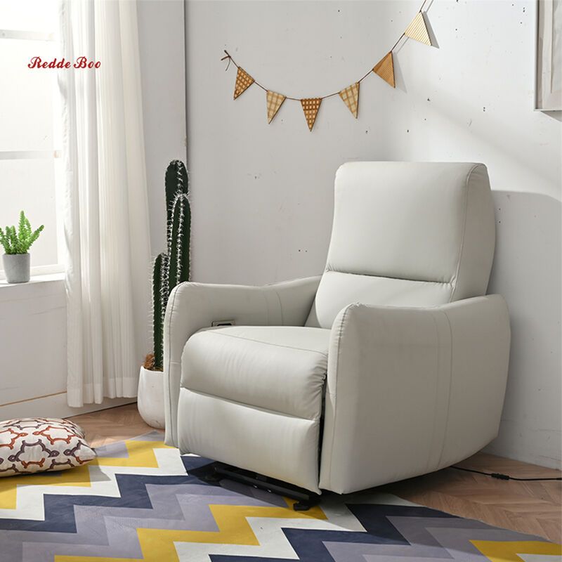 Single USB Electric Recliner Corner Sofa Couch For Living Room Beige Leather