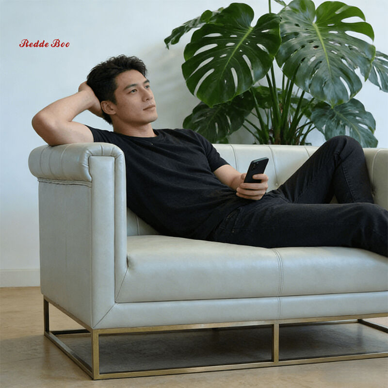 Redde Boo Modern Durable Leather Tufted Sofa for Hotel Lobby Luxury Leather Sofa Couch KR02