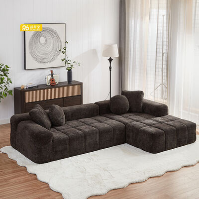 Sofá seccional de tela chenilla comprimida con chaise longue para espacios pequeños