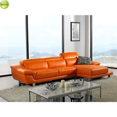Orange Genuine Leather Corner Sofa Furniture Sectional Couch U Shaped