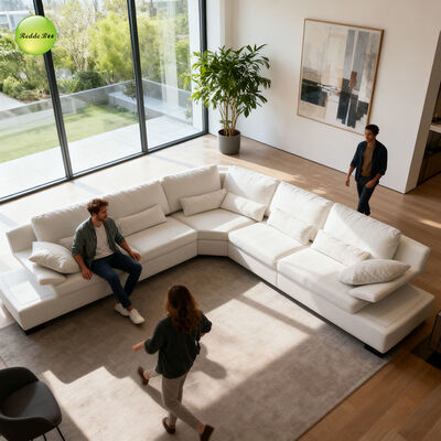 L Shaped Leather Sectional Sofa Couch For Social Gatherings Living Spaces ODM