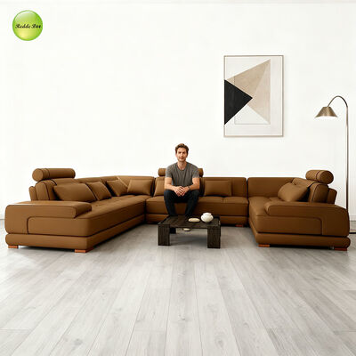 Minimalist Gray Leather Modular Sofa: Geometric Lines, Premium Build – Modern Art Hub Transform