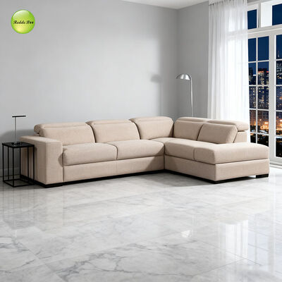 Ergonomic Beige L Shaped Sectional Sofa Velvet Couch Moisture Resistant