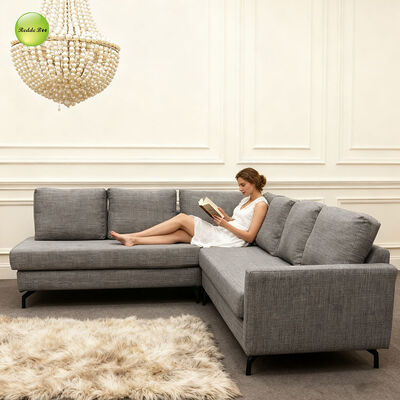 L Shaped Slipcovered Sectional Sofa Couch Gray Fabric For Apartment OEM