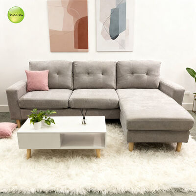 Breathable Tufted Corduroy Fabric L Shaped Sectional Sofa Light Gray