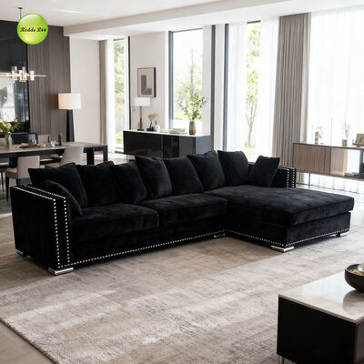 Luxury Black Velvet Lounge: Bold Studs, Modern Flair – Top Pick for Chic, Statement-Making Urban Homes