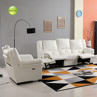 White Leather Recliner Set: Smooth Upholstery, Adjustable Tilt – Transform Home into a Calm Relaxation Retreat