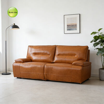 Brown Leather Loveseat: Smooth Texture, Compact Footprint – Transform Home into a Timeless Relaxation Nook
