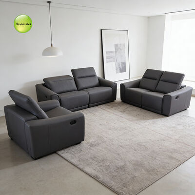 Gray Leather Recliner Suite: Smooth Upholstery, Adjustable Tilt – Transform Home into a Calm Relaxation Retreat